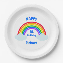 Cute Rainbow Clouds 1st Birthday