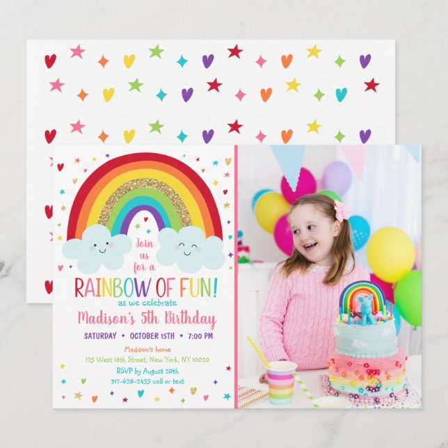 Cute Rainbow Clouds Birthday Invitation (Front/Back)