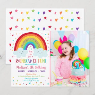Cute Rainbow Clouds Birthday Invitation