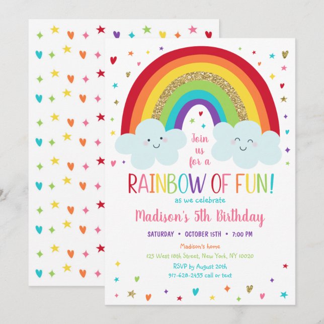 Cute Rainbow Clouds Birthday Invitation (Front/Back)