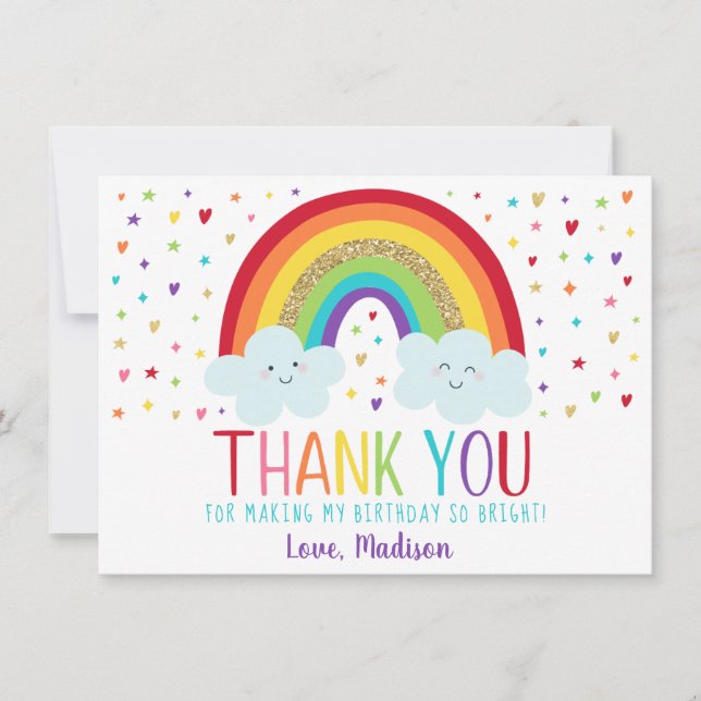 Cute Rainbow Clouds Birthday Thank You (Front)