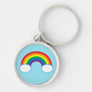 Cute Rainbow Clouds Blue Key Ring