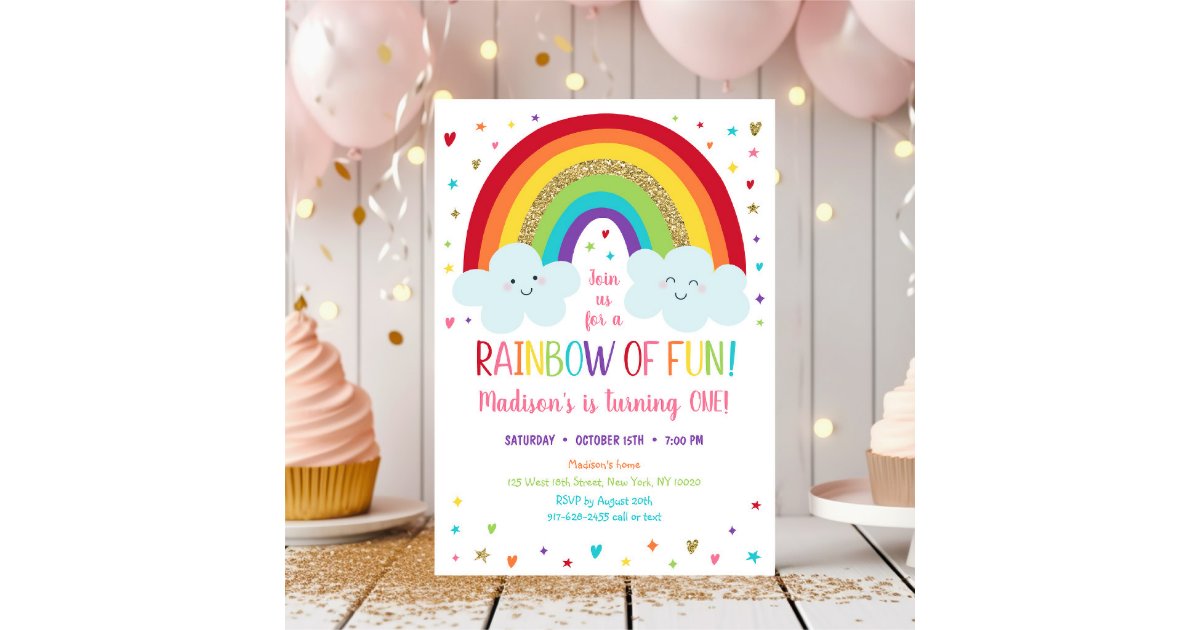 Cute Rainbow Clouds First Birthday Invitation Zazzle