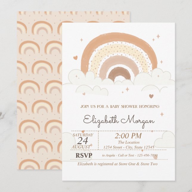 Cute Rainbow Clouds Hearts Baby Shower  Invitation (Front/Back)