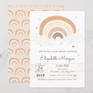 Cute Rainbow Clouds Hearts Baby Shower  Invitation
