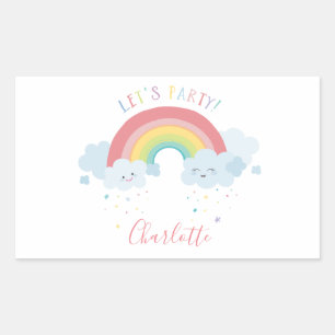 CUTE RAINBOW CLOUDS kawaii party pastel colours Rectangular Sticker