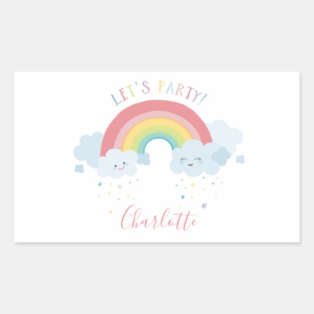 CUTE RAINBOW CLOUDS kawaii party pastel colours Rectangular Sticker (Front)
