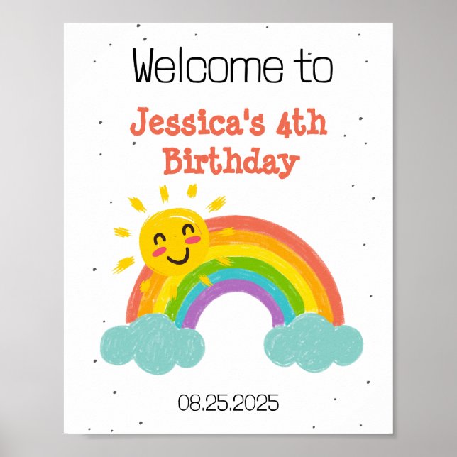 Cute Rainbow Clouds Kids Birthday Poster (Front)