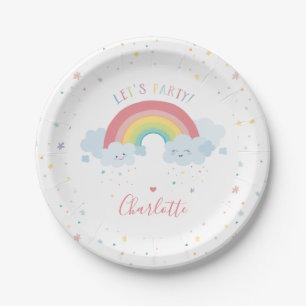 CUTE RAINBOW CLOUDS kids pastel colours picture Paper Plate