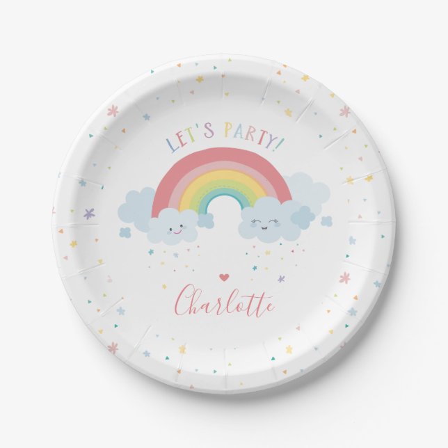 CUTE RAINBOW CLOUDS kids pastel colours picture Paper Plate (Front)