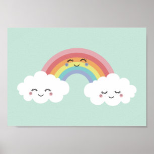 Cute Rainbow Clouds Kids Room Poster Print