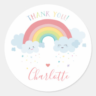 CUTE RAINBOW CLOUDS pastel kawaii illustration Classic Round Sticker
