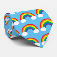 Cute Rainbow Clouds Sky Blue Bright Pattern