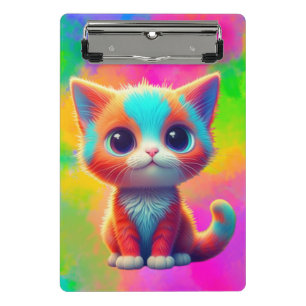 Cute Rainbow Coloured Sitting Kitten Cartoon Mini Clipboard