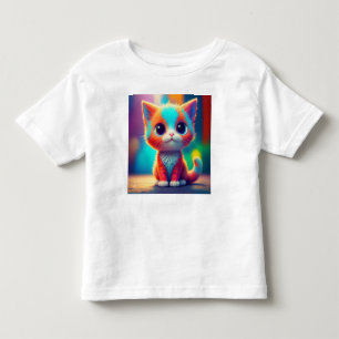 Cute Rainbow Coloured Sitting Kitten Cartoon Toddler T-Shirt