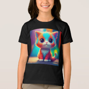 Cute Rainbow Coloured Sitting Kitten Cartoon  Tri-Blend Shirt