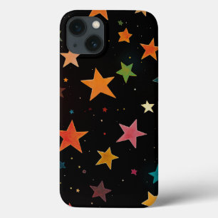 Cute Rainbow Coloured Stars Galaxy Black Backgroun iPhone 13 Case