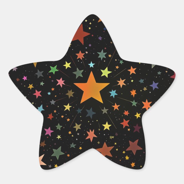 Cute Rainbow Coloured Stars Galaxy Black Backgroun Star Sticker (Front)