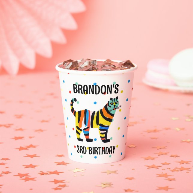 Cute Rainbow Colourful Jungle Tiger Birthday Paper Cups (Insitu)