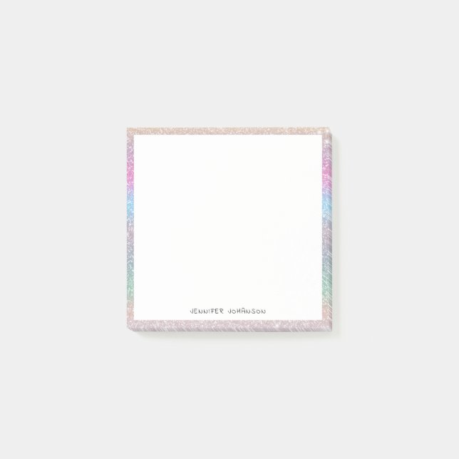 Cute rainbow colours glitter custom minimal modern post-it notes (Front)