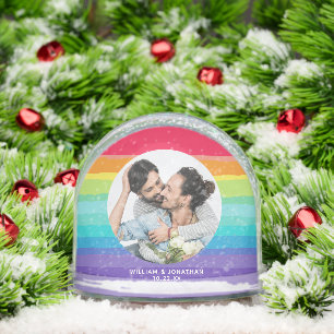Cute Rainbow Couple Photo Christmas Snowglobe
