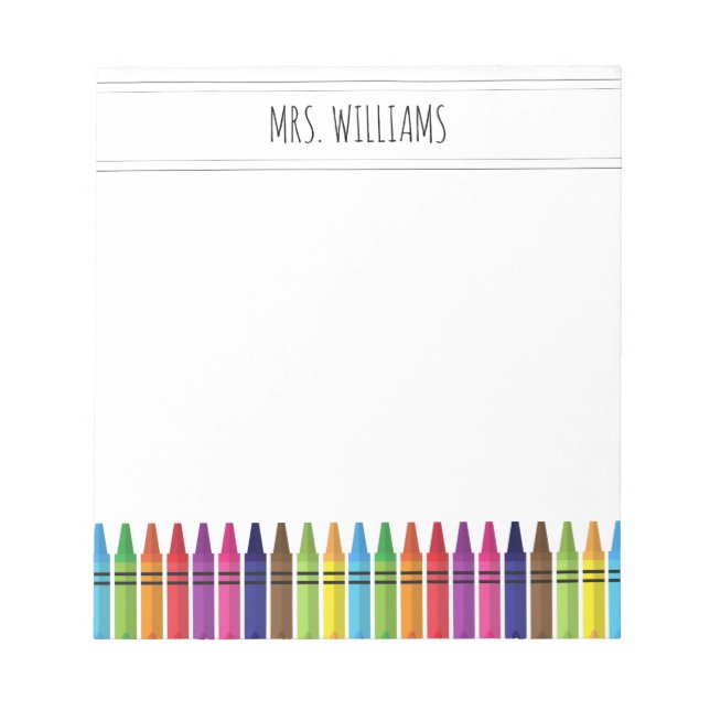 Cute Rainbow Crayons Elementary School Teacher Notepad (Front)
