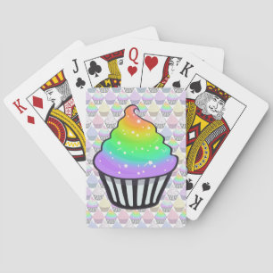 Cute Rainbow Cupcake Swirl Icing With Sprinkles Playing Cards