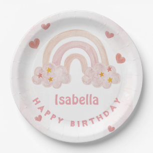 Cute Rainbow Custom Name Happy Birthday  Paper Plate