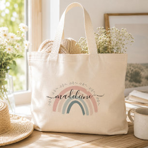 Cute Rainbow Custom Name Script Fun Calligraphy  Large Tote Bag