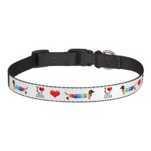 Cute Rainbow Dachshund Monogram I Love my Dog  Pet Collar
