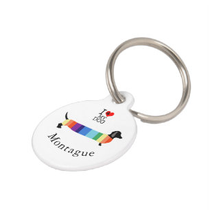 Cute Rainbow Dachshund Monogram I Love my Dog Pet Tag