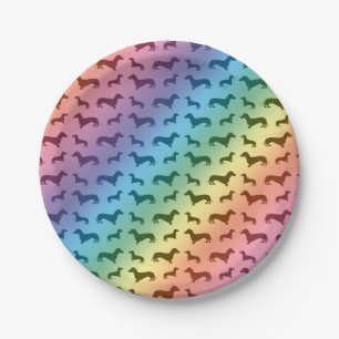 Cute rainbow dachshund pattern paper plate