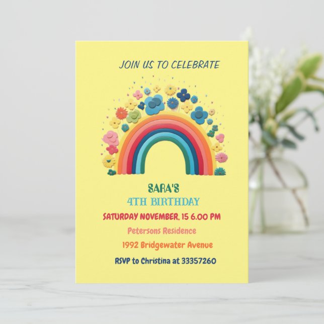 Cute Rainbow Design Birthday Invitation Card (Standing Front)