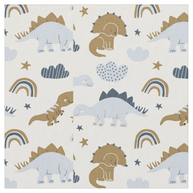 Cute Rainbow Dinosaur Pattern Fabric (Close Up)