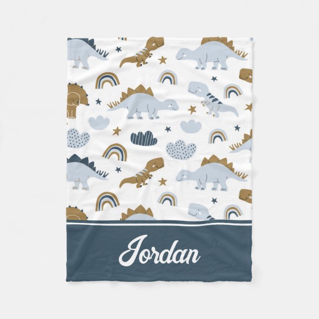 Cute Rainbow Dinosaur Pattern Fleece Blanket (Front)