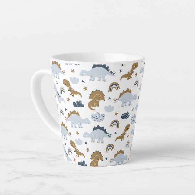 Cute Rainbow Dinosaur Pattern Latte Mug (Left Angle)