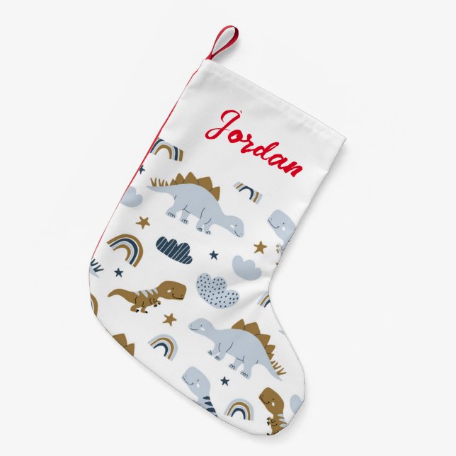 Cute Rainbow Dinosaur Pattern Small Christmas Stocking (Front (Hanging))