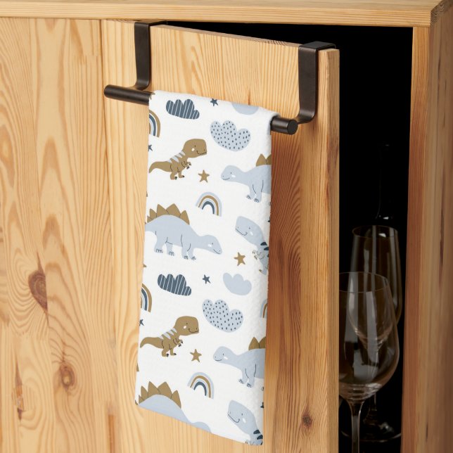 Cute Rainbow Dinosaur Pattern Tea Towel (Thirds Fold)