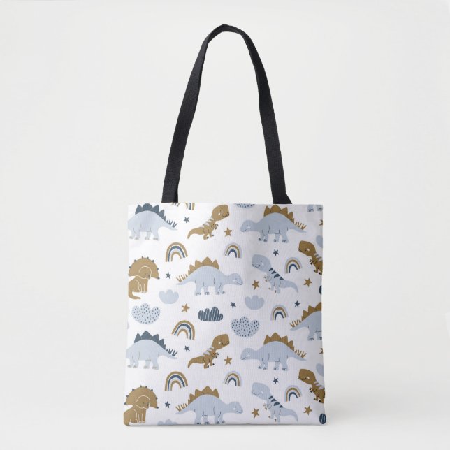 Cute Rainbow Dinosaur Pattern Tote Bag (Front)