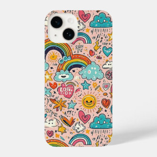 Cute Rainbow Doodle Pattern iPhone 14 Case
