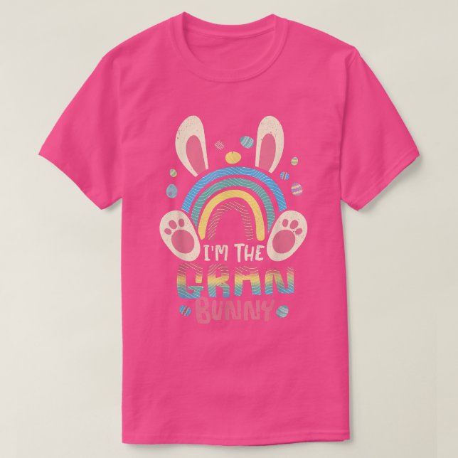 Cute Rainbow Easter Eggs Bunny Ears One Hoppy Gran T-Shirt (Design Front)