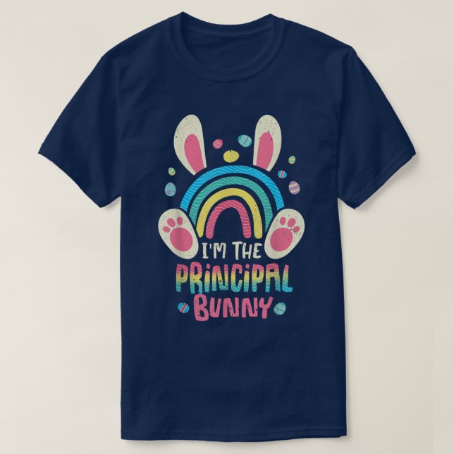 Cute Rainbow Easter Eggs Bunny Ears One Hoppy prin T-Shirt (Design Front)