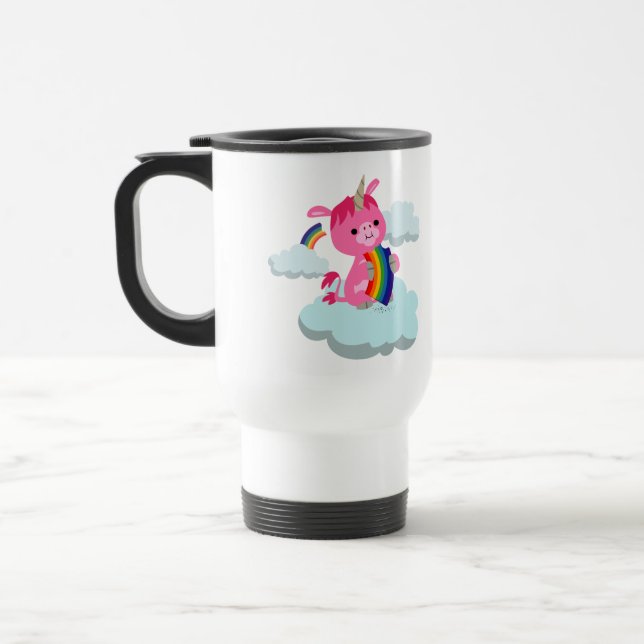 Cute Rainbow-Eating Cartoon Unicorn Commuter Mug (Left)