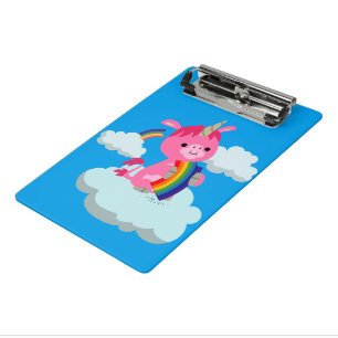 Cute Rainbow-Eating Cartoon Unicorn Mini Clipboard