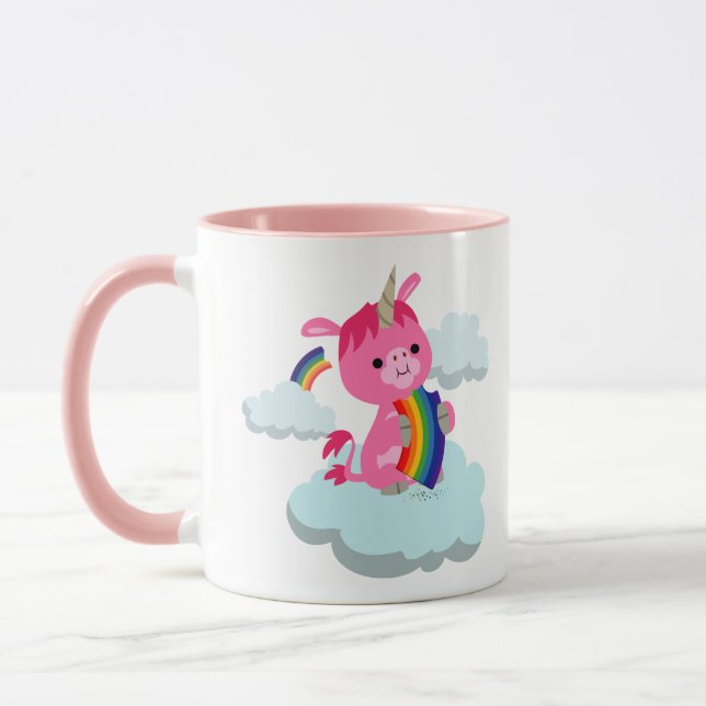 Cute Rainbow-Eating Cartoon Unicorn Mug (Left)