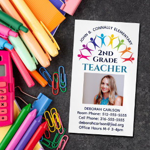 Cute Rainbow Elementary School Teacher Educator Magnetic Business Card