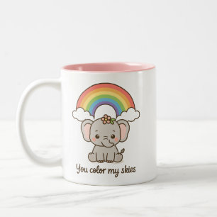 Cute Rainbow Elephant – You Colour My Skies Two-Tone Coffee Mug