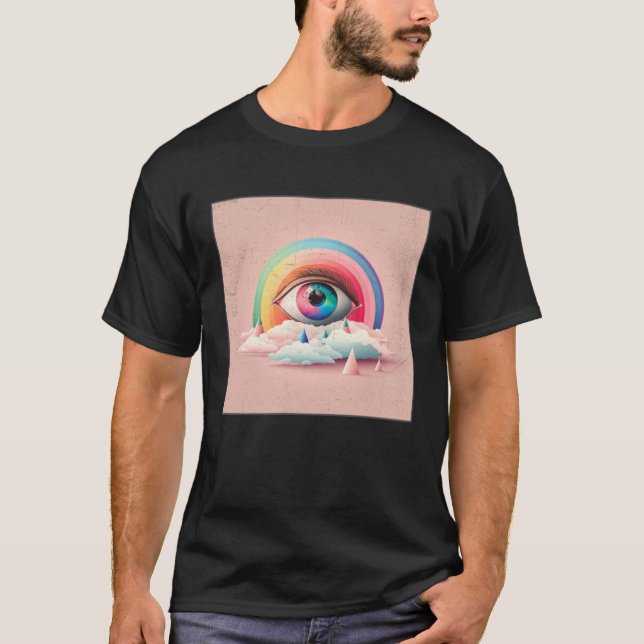 Cute Rainbow Eye Illustration Colorful Tears Uniqu T-Shirt (Front)