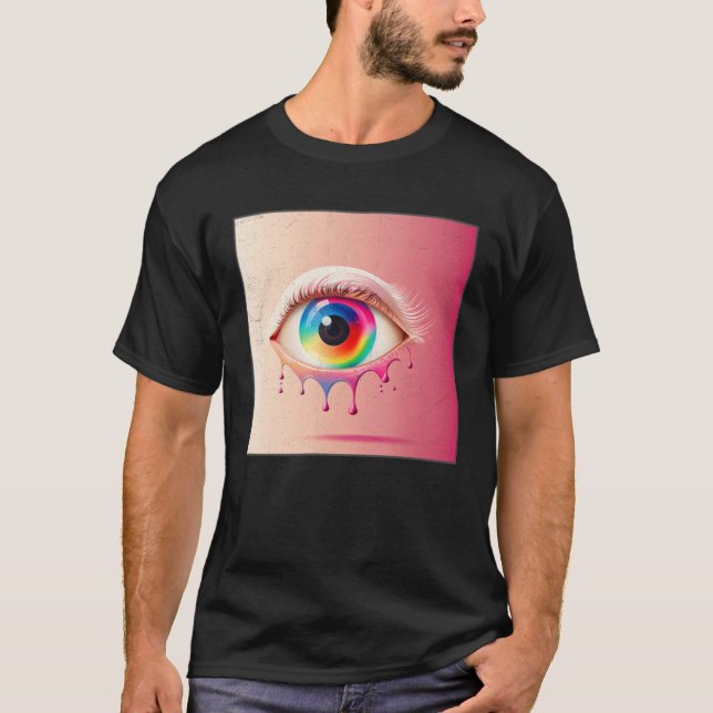 Cute Rainbow Eye Illustration Colorful Tears Uniqu T-Shirt (Front)