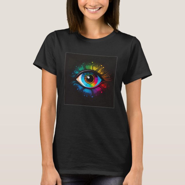 Cute Rainbow Eye Illustration Colorful Tears Uniqu T-Shirt (Front)